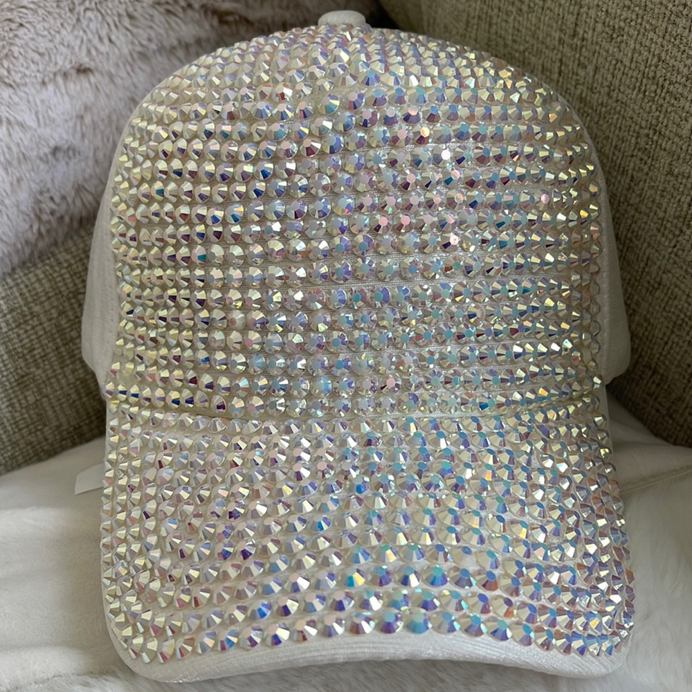 Crystal Embellished White Baseball Cap